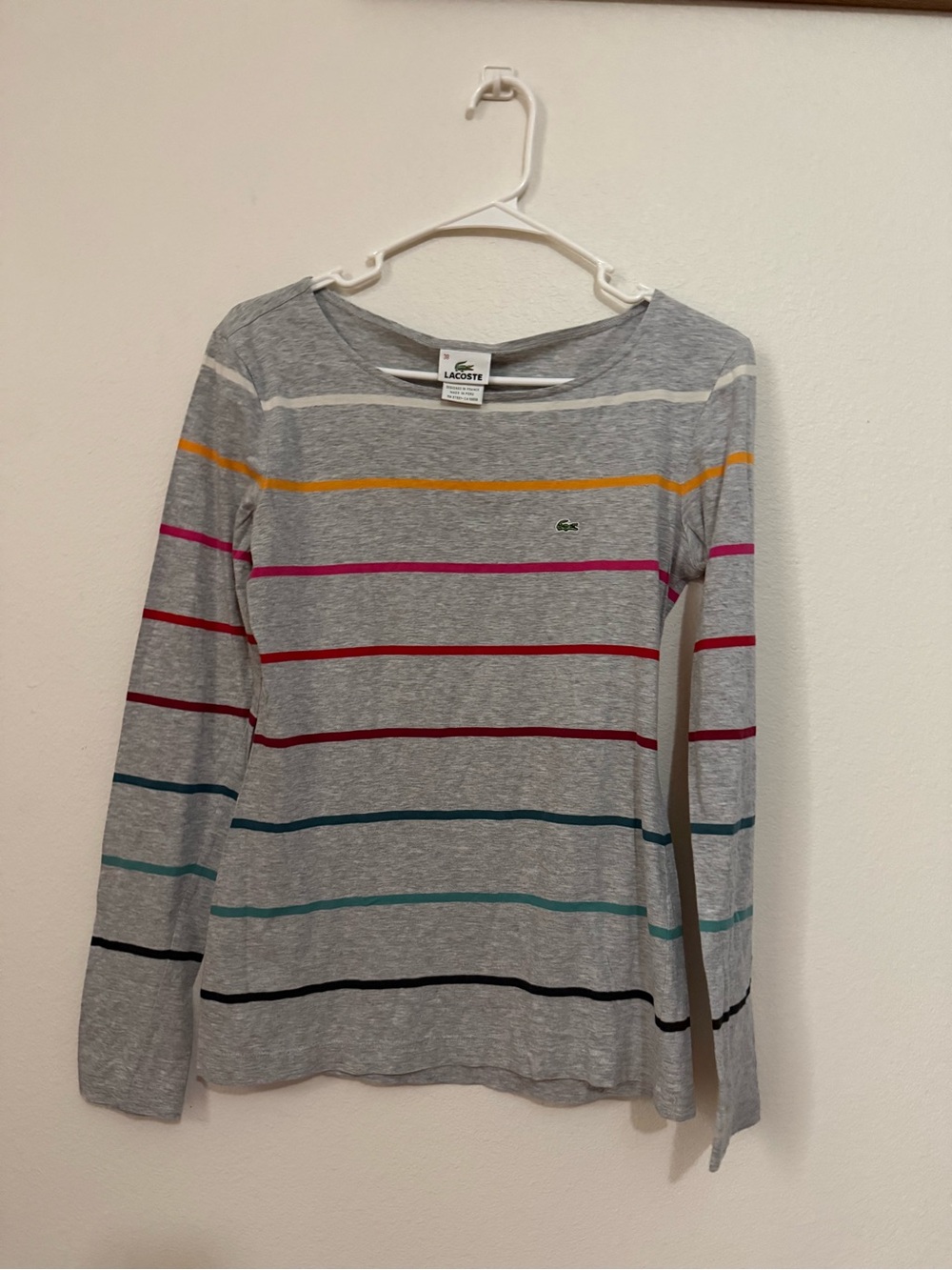 Lacoste Light Gray Tee with Green Crocodile Logo